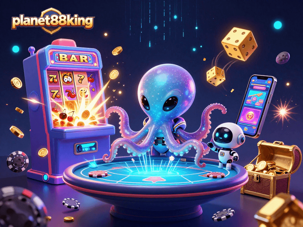 Engage in thrilling gameplay at planet88king featuring an alien octopus and dynamic slot machine