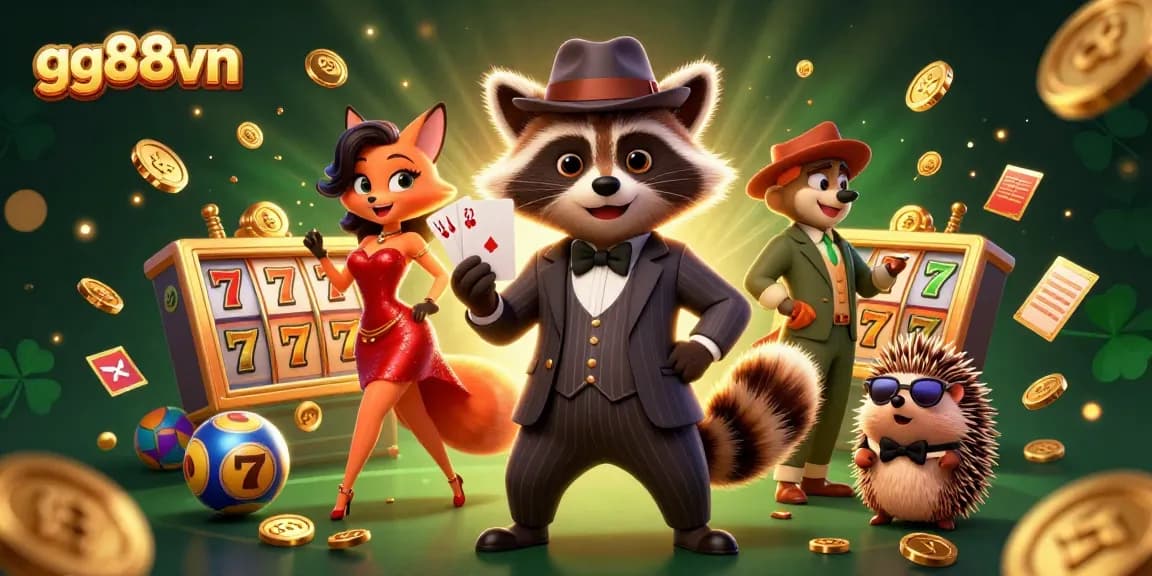 Experience thrilling gaming with gg88vn as cartoon characters celebrate a jackpot win.