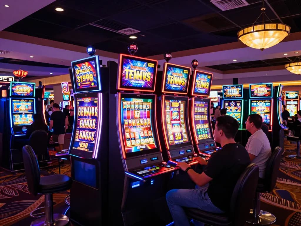 Players engaging with exciting link slot machines in a vibrant Las Vegas casino