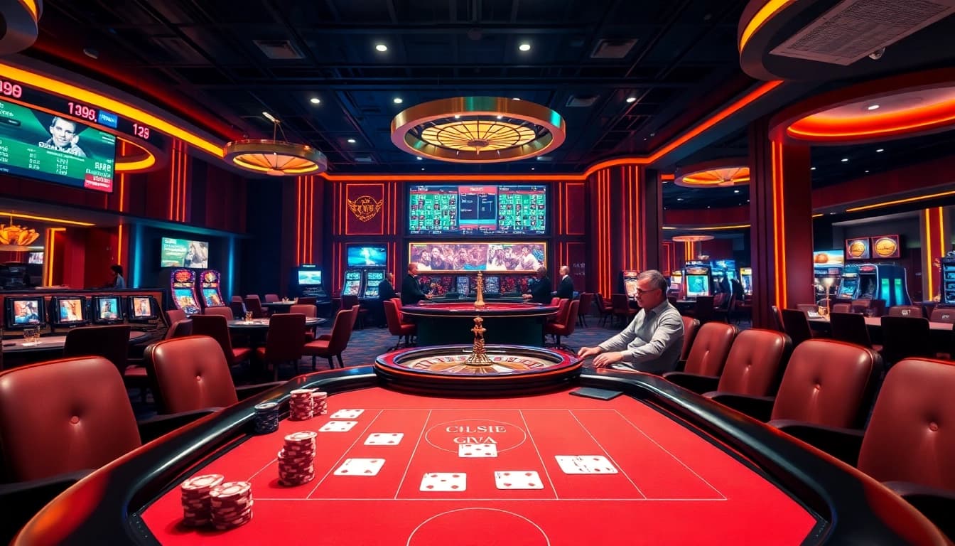 Exciting poker game action at nhà cái thabet casino with vibrant chips and cards.
