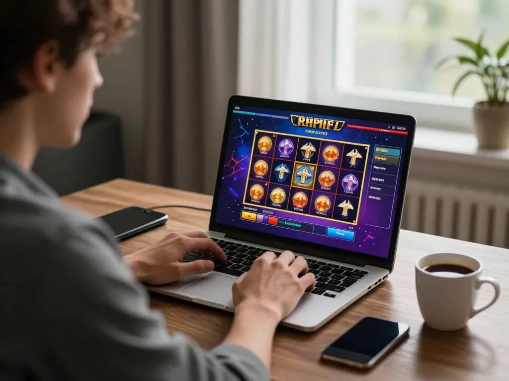 Engaging in strategic slot gameplay on tic88 platform from a cozy home desk setup