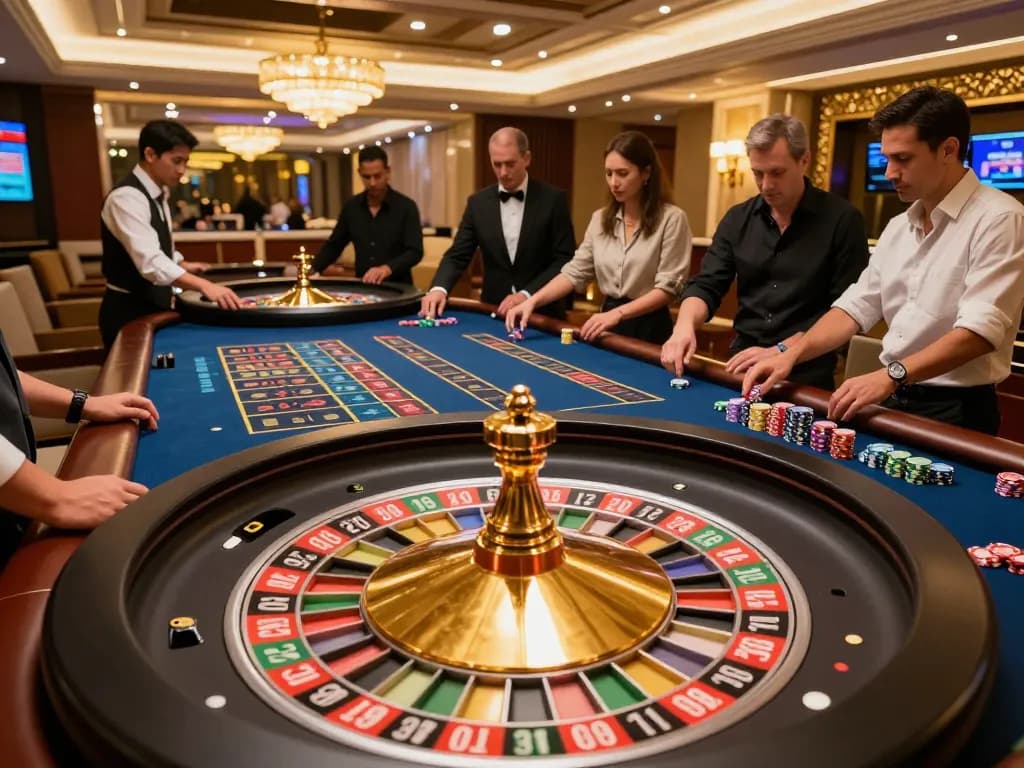 Experience the excitement of online gaming at https://rr88co.net/ with vibrant roulette table action and players engaged in the game