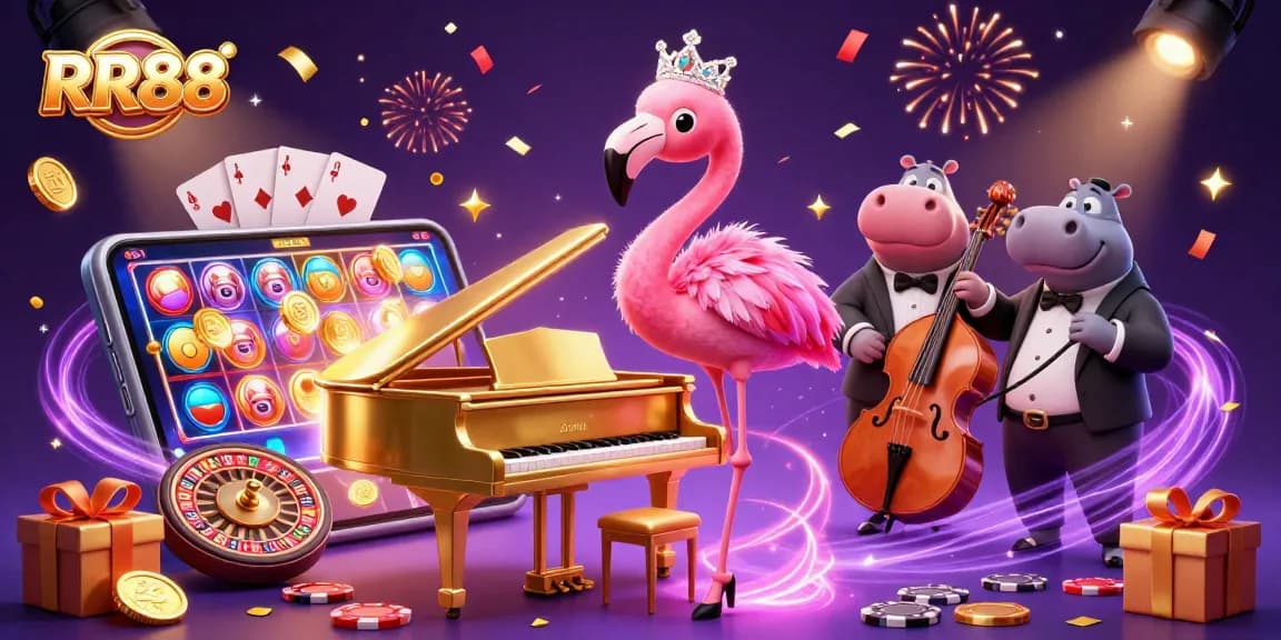Win big with RR88! Join the vibrant 3D casino scene filled with lively characters and exciting games.