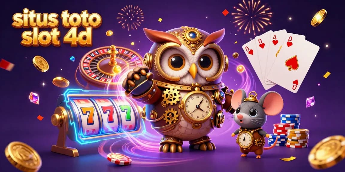Experience the excitement of situs toto slot 4d with a vibrant illustration of a steampunk owl and casino elements.