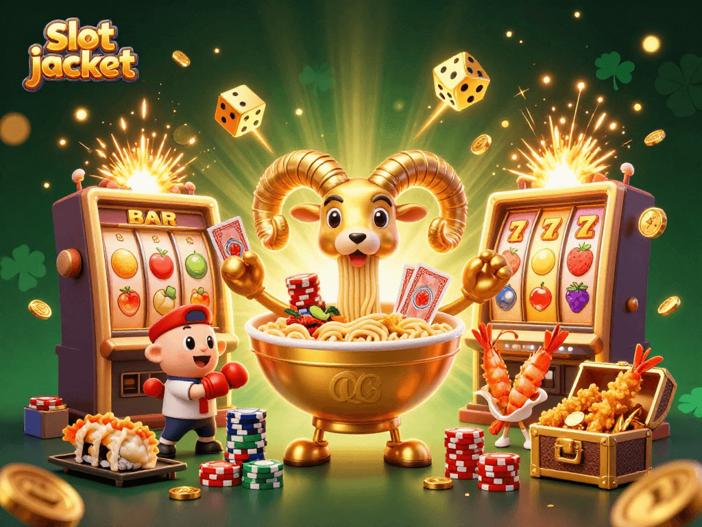 Spin to win with slot jackpot excitement in a lively 3D casino scene featuring colorful characters.