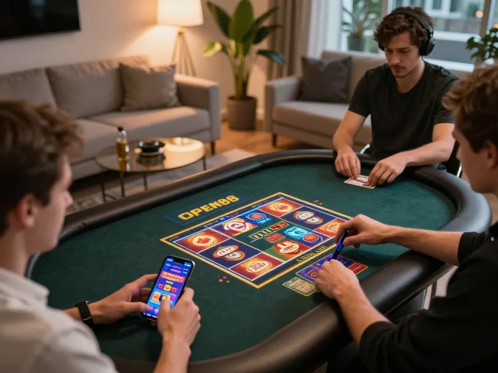 Players enjoying the OPEN88 mobile app, engaging in online casino games from the comfort of home