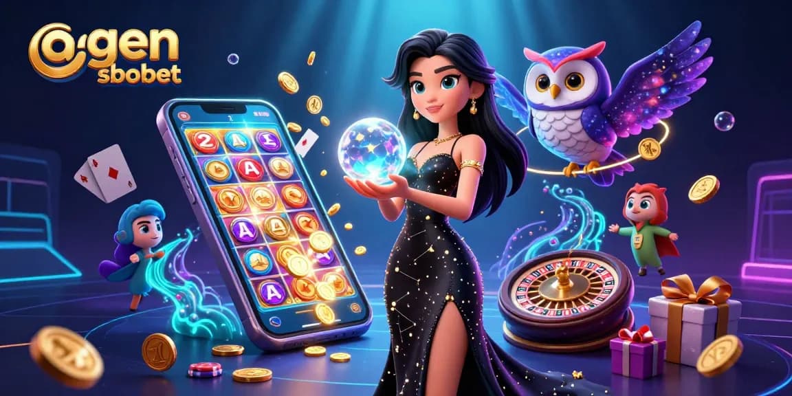 Spin vibrant slots with agen sbobet's dazzling 3D casino illustration featuring a mystical woman and enchanting owl.