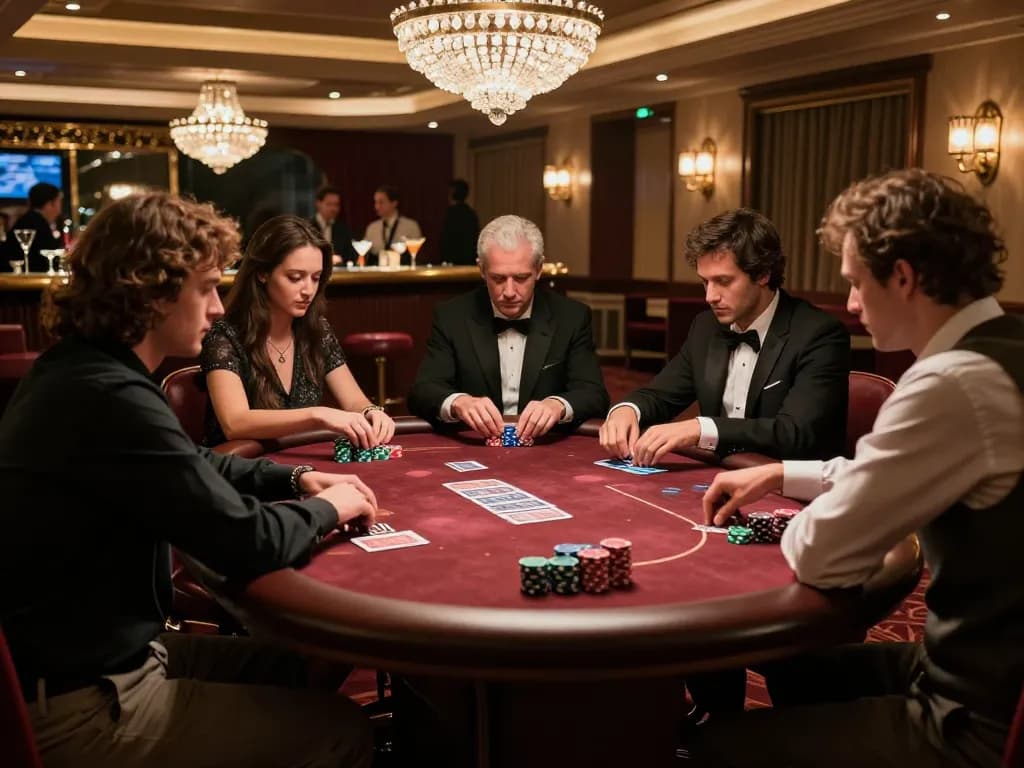 Intense players engaged in high-stakes poker game at n188 casino table