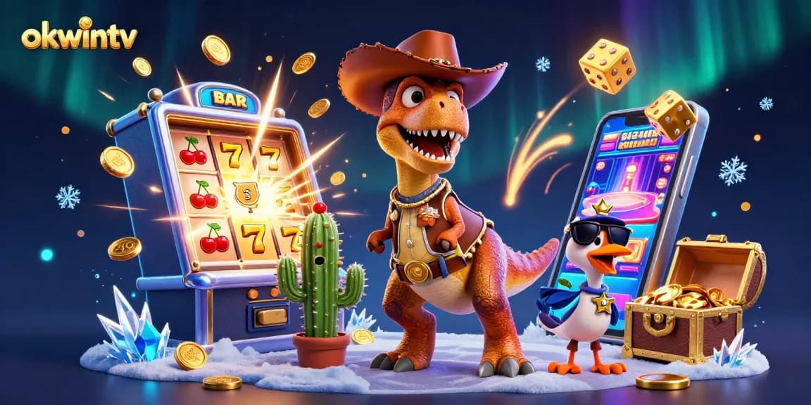 Experience thrilling gameplay with okwintv featuring a lively cowboy dinosaur and casino excitement.
