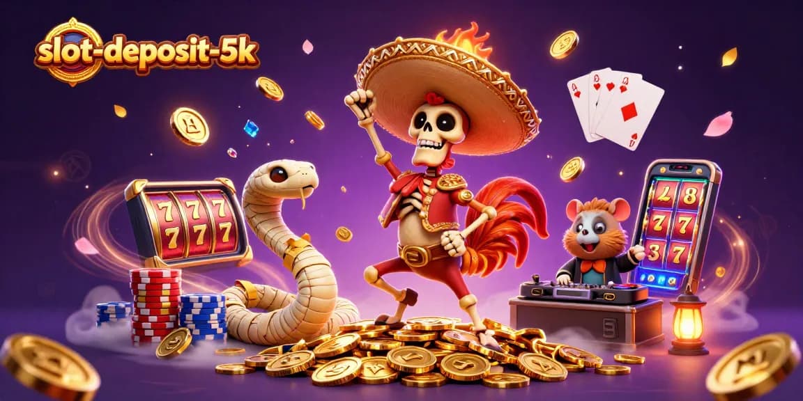 Experience slot-deposit-5k excitement with a mariachi rooster, mummy snake, and DJ hamster celebrating big wins.
