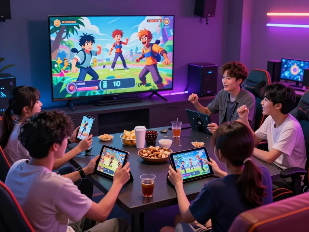 Engaging scene of players enjoying porngames in a lively gaming lounge.