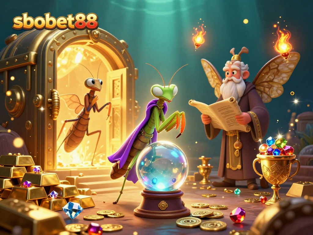 Experience fortune and fun with sbobet88 in this dynamic illustrated casino scene.