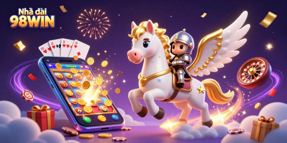 Experience the thrill of Nhà cái 98WIN with colorful slots, golden coins, and dynamic gaming action.