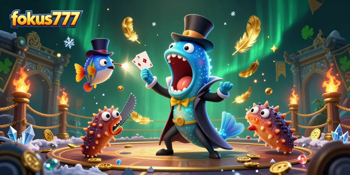 Experience the magic of fokus777 with a deep-sea gambling scene featuring vibrant characters and dynamic casino elements.