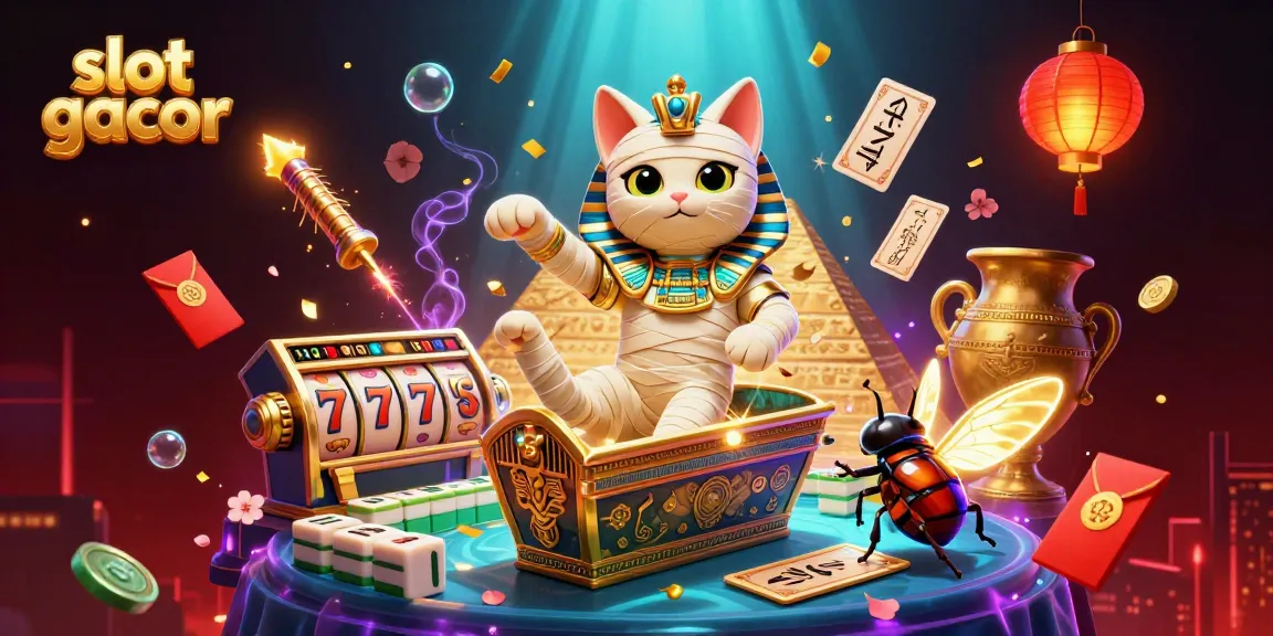 Menangkan slot gacor dalam ilustrasi 3D menakjubkan dengan karakter kucing мумии dan simbol keberuntungan bersinar.