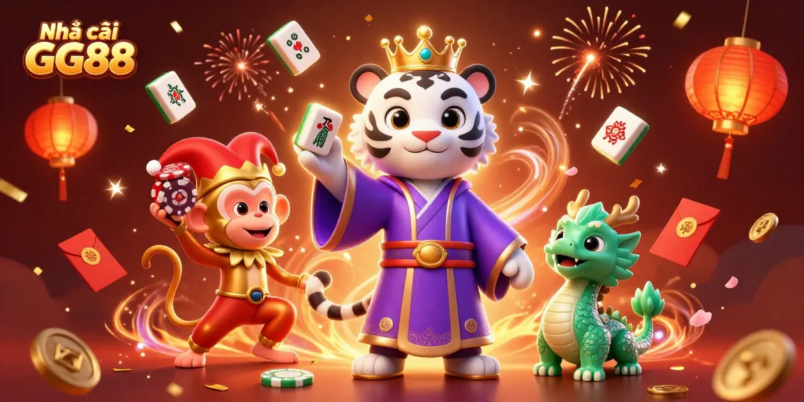 Experience thrilling opportunities at Nhà cái GG88 with vibrant casino-themed characters and festive gaming elements.