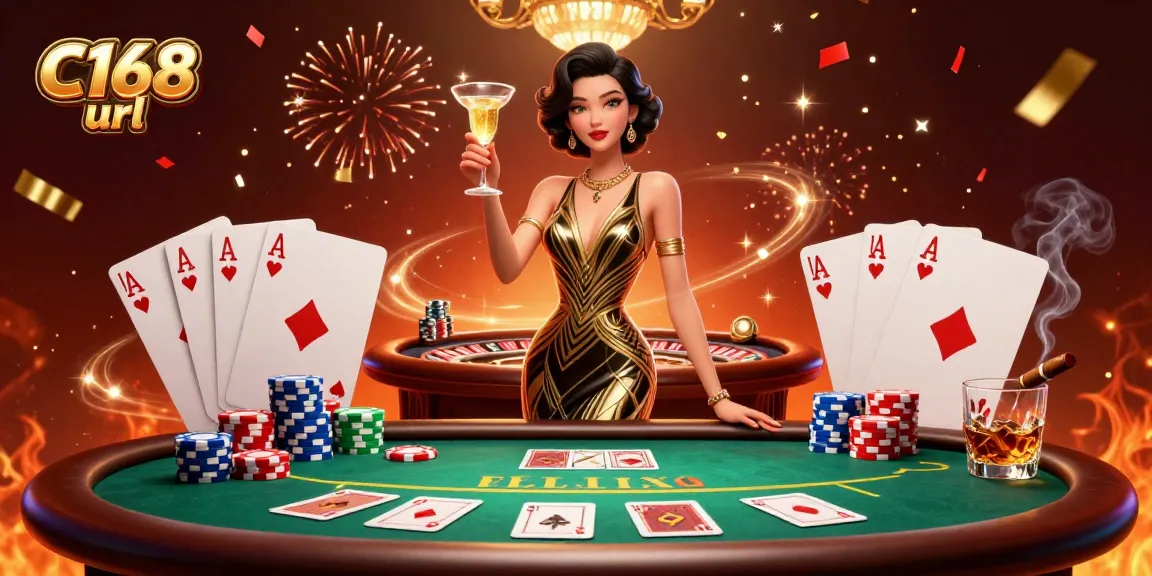 Experience the thrill of C168 url as an elegant Asian woman celebrates at an upscale casino.