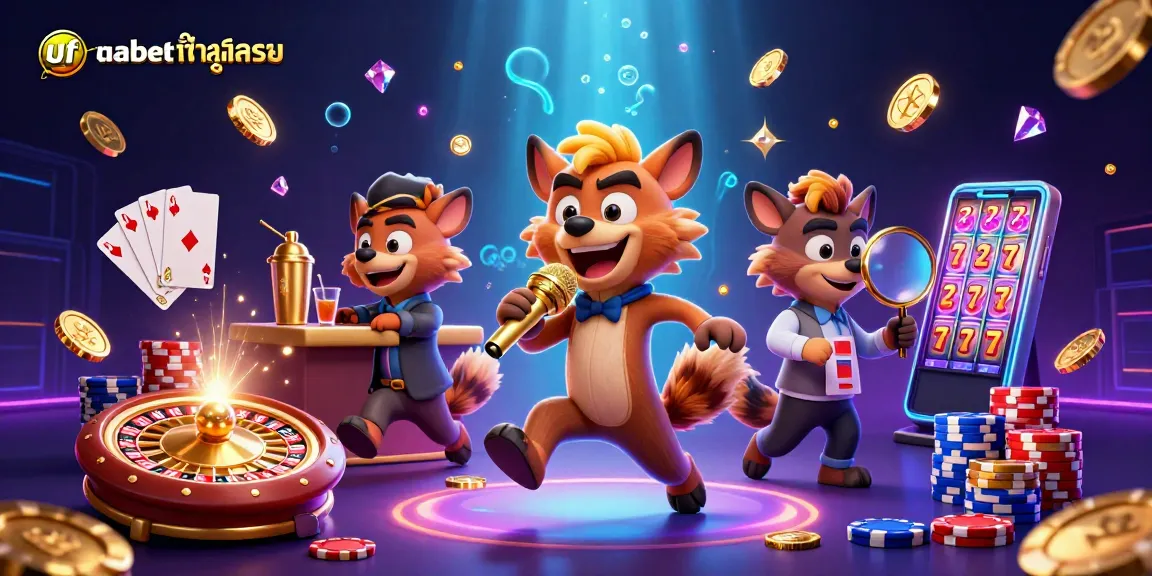 Experience excitement at ufabetเข้าสู่ระบบ featuring hyenas in a vibrant casino scene.