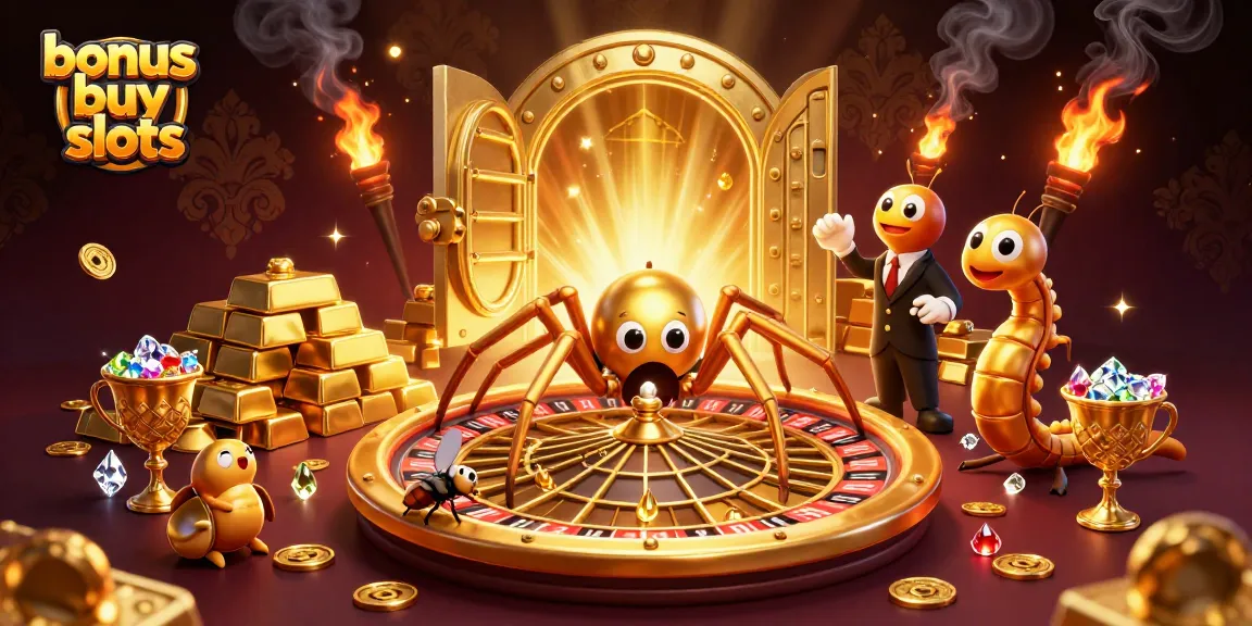 Engage in bonus buy slots with a lively scene of a spider and centipede at a casino