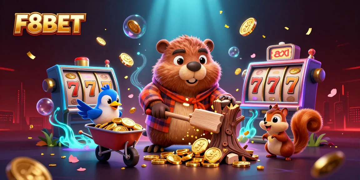 Experience big wins with F8BET's exciting slots as the beaver chops a tree raining coins!