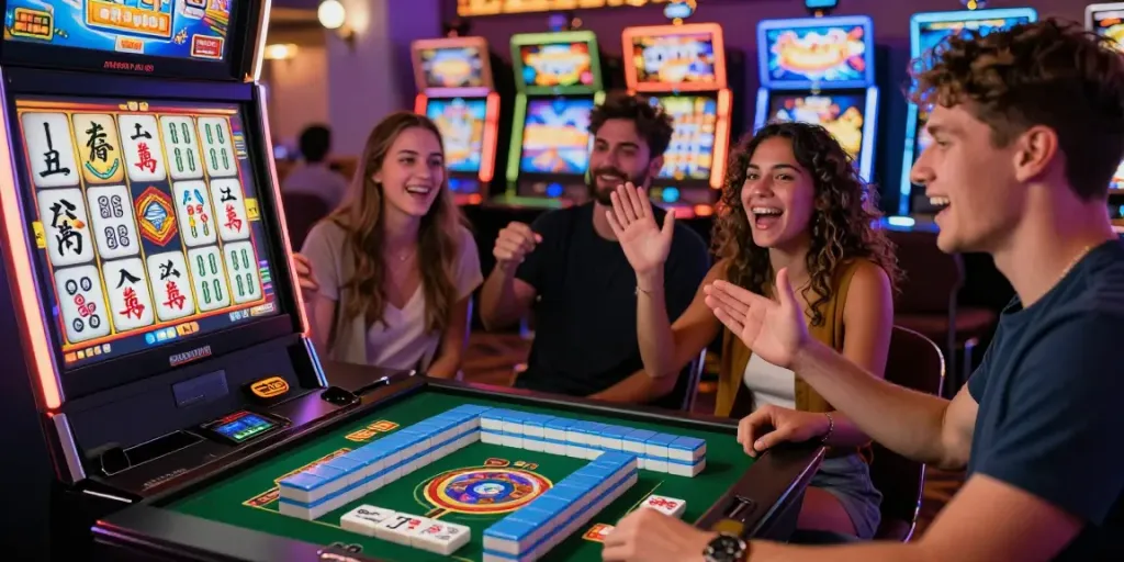 Permainan slot mahjong yang menarik dengan teman-teman bersenang-senang di kasino.