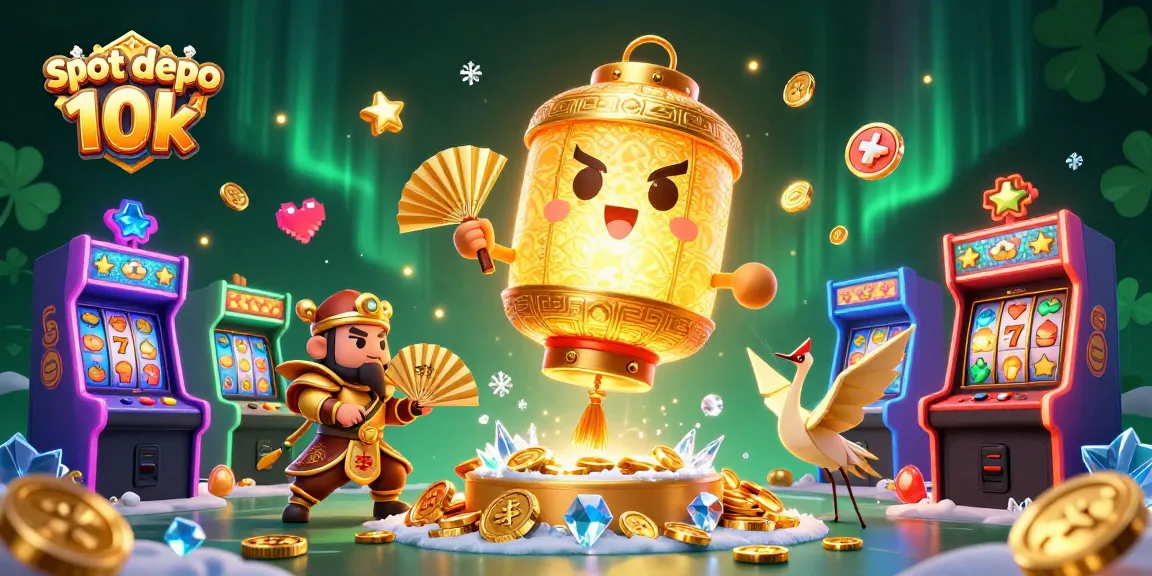 Spin and win with slot depo 10k in a vibrant casino scene featuring lucky symbols and playful characters.