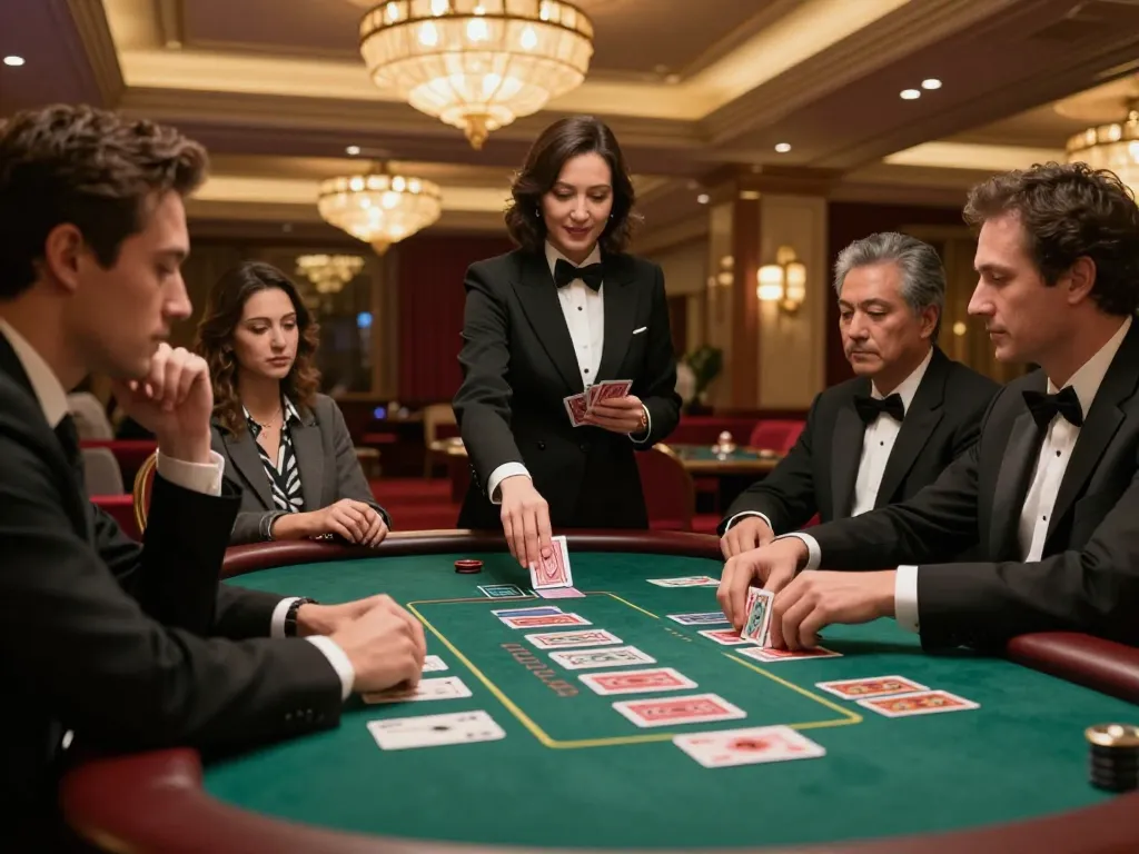 N188 players strategizing at a blackjack table, creating an immersive gambling atmosphere.