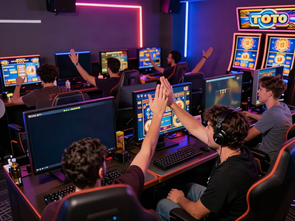 Group of players enjoying SLOT TOTO gameplay in a dynamic gaming environment.