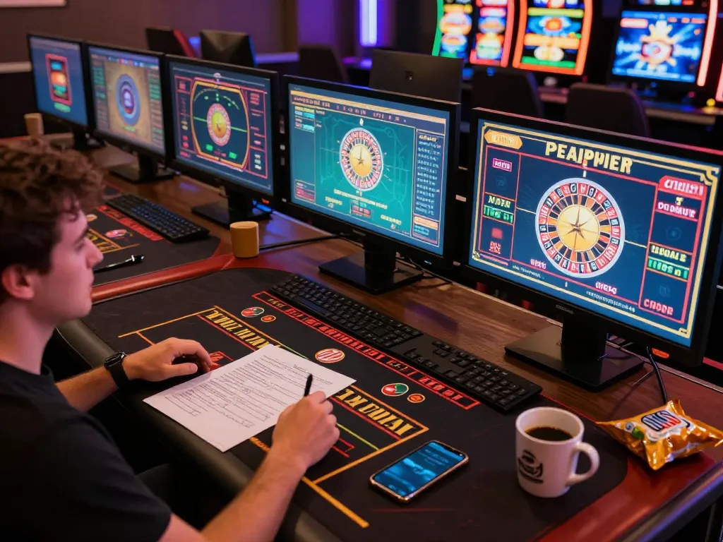 Engaged player enjoying dinamit4d online games on multiple screens, showcasing strategic gameplay with focus and excitement