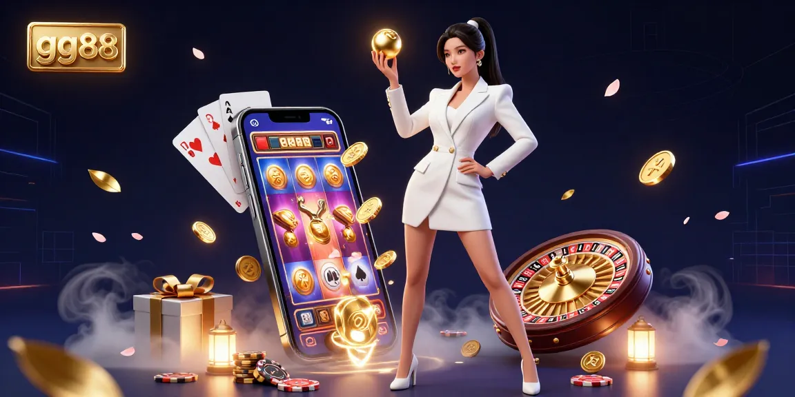 Experience the excitement of gg88 casino with slots, poker, and roulette in a vibrant 3D illustration.