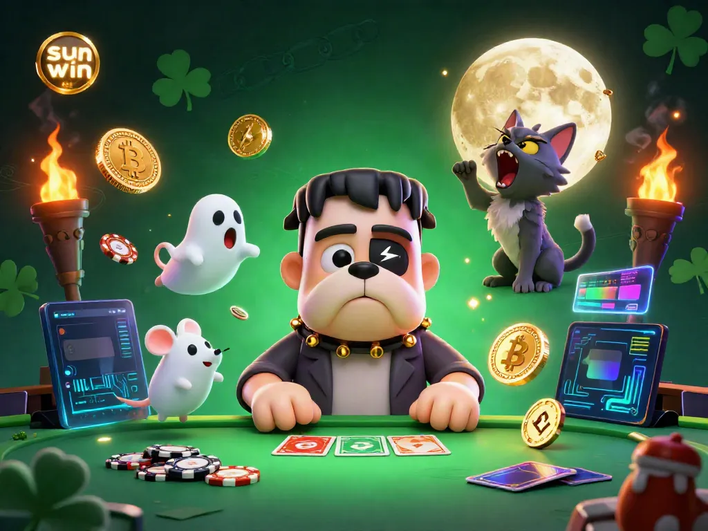 Experience thrilling gaming at sun win with a Frankenstein bulldog dealer and spooky casino elements.