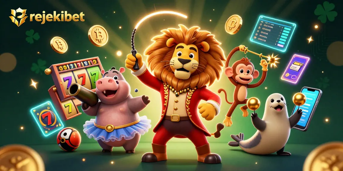 Play exciting slots with rejekibet in this vibrant 3D illustration featuring animated characters and gaming elements.