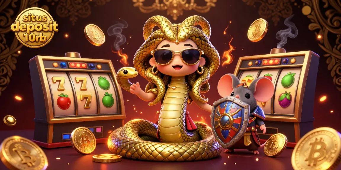 Experience high-stakes excitement in the situs deposit 10rb online casino with colorful slot reels and gold coins.