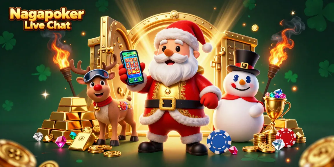 Nagapoker Live Chat: Join the festive scene with Santa Claus, a reindeer dealer, and a poker chip snowman!