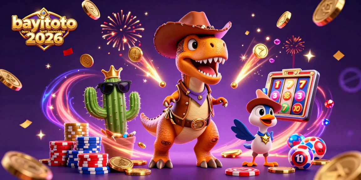 Experience the thrill at bayitoto agen togel terpercaya 2026 with a dynamic lottery scene featuring colorful characters and festive elements.