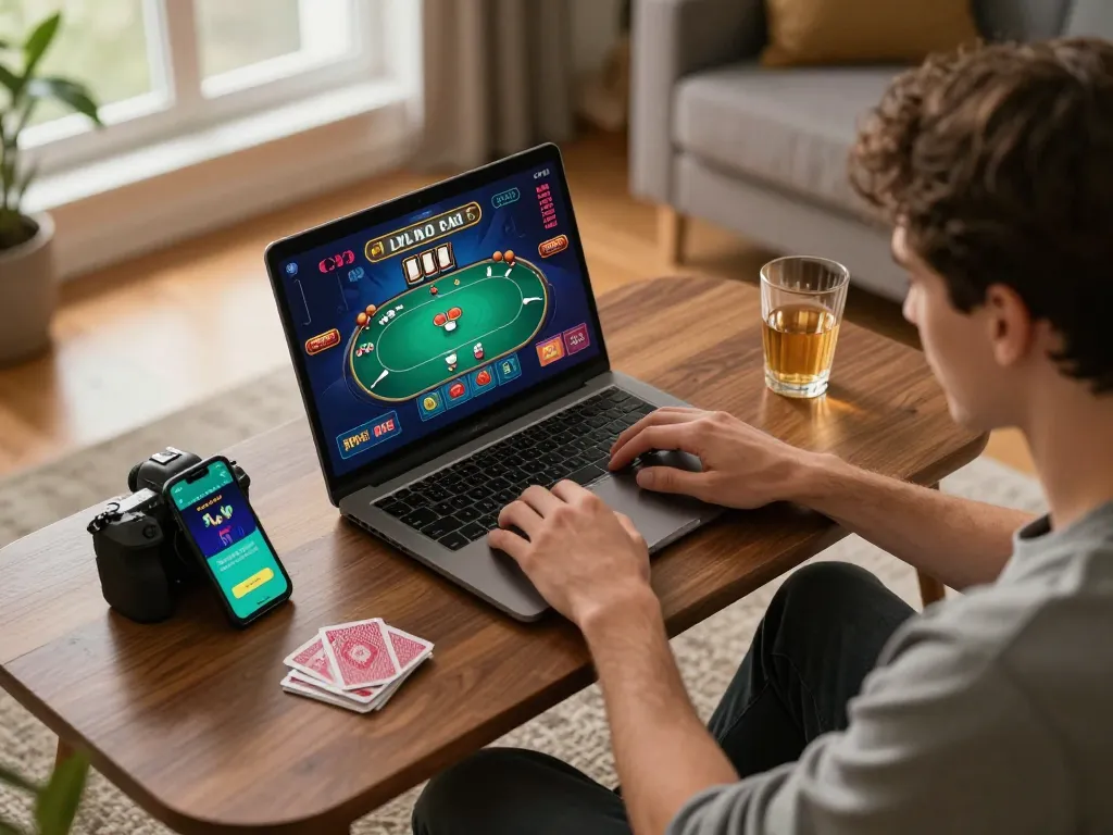 An engaging online gaming scene showing a player at https://gemwin.pics strategically involved in a vibrant poker game.