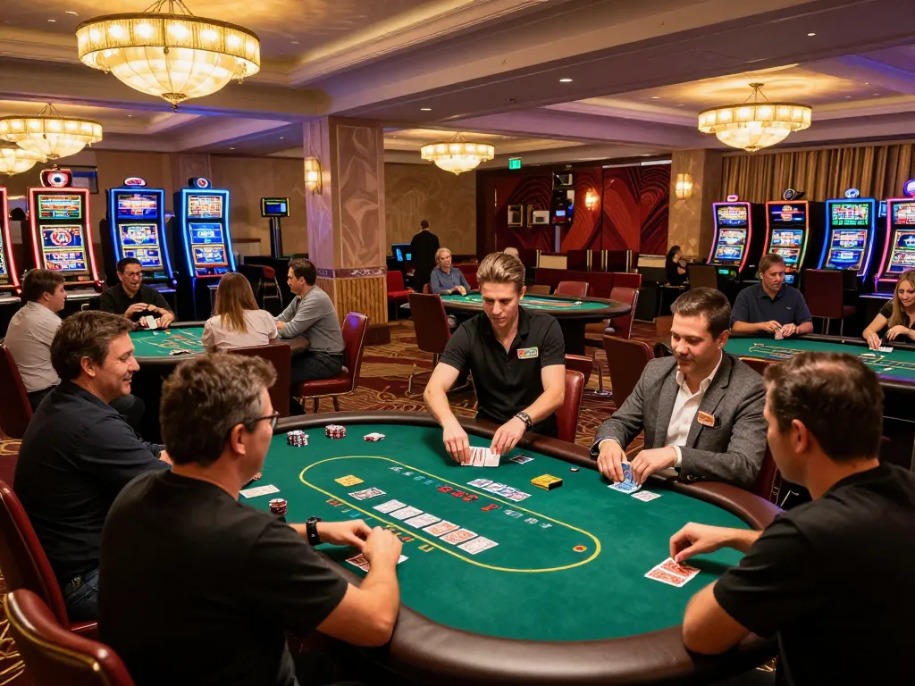 Casino Sunwin trình diễn các người chơi tham gia vào những trò chơi poker cược cao, làm nổi bật sự phấn khích và chiến lược