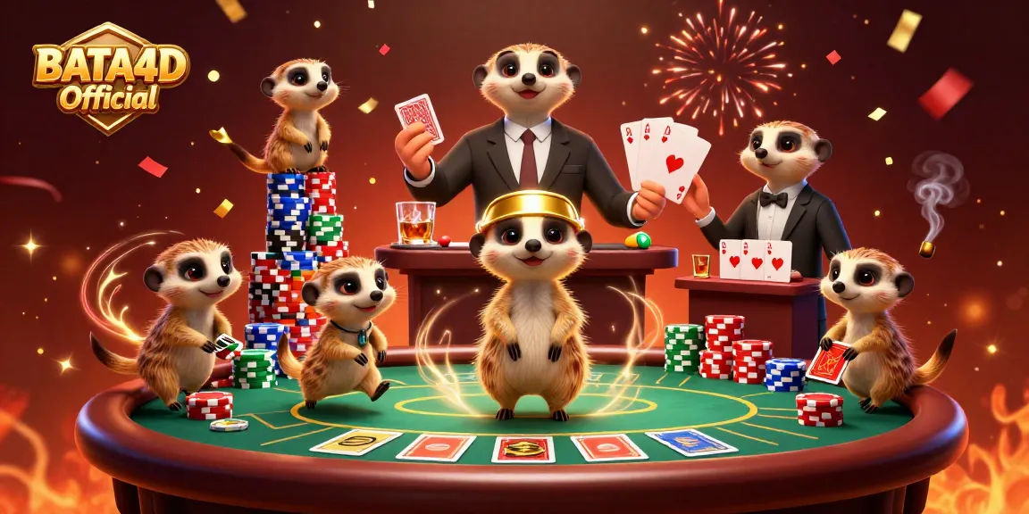 Menangkan taruhan di BATA4D Official dengan ilustrasi kasino menarik dan mencakup meerkat beraksi.