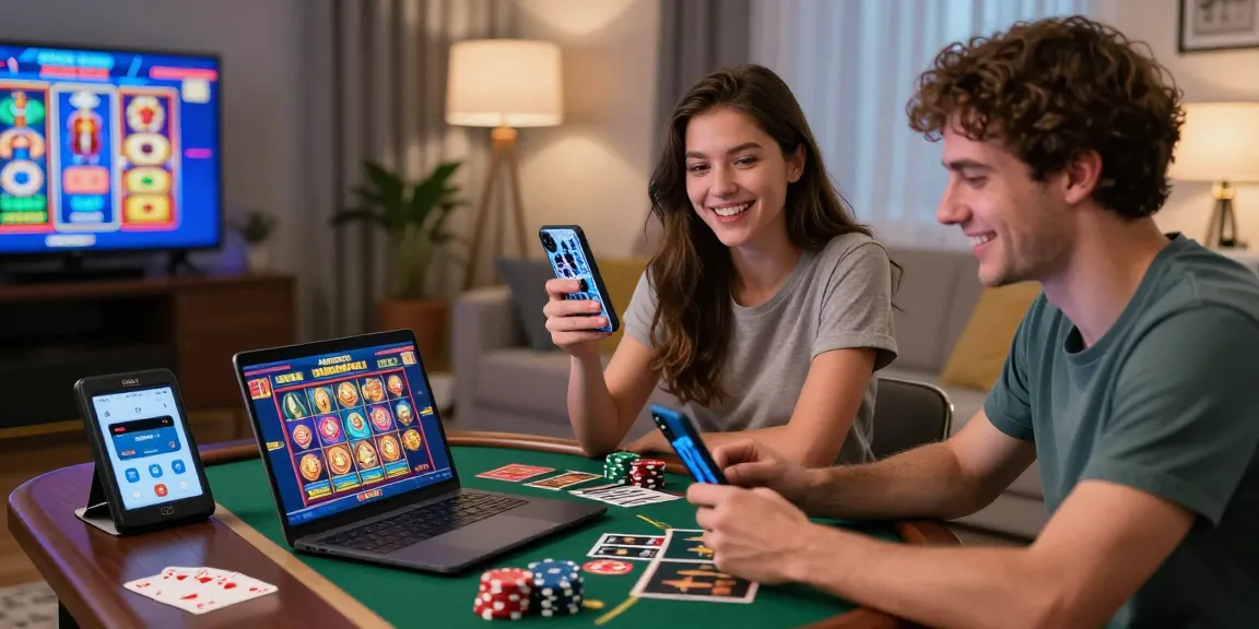 Exciting gaming atmosphere at credit card casinos with players engaged in online slots, vibrant decor, and credit card payment options.