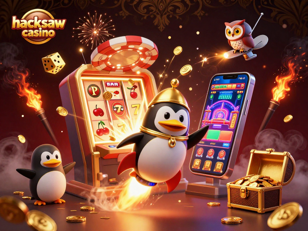 Experience the excitement of hacksaw casino with a golden penguin and thrilling jackpots.