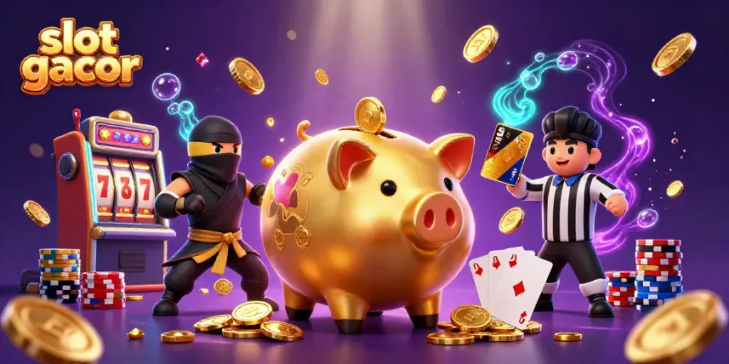 Experience slot gacor excitement with dynamic golden coins and vibrant casino elements.