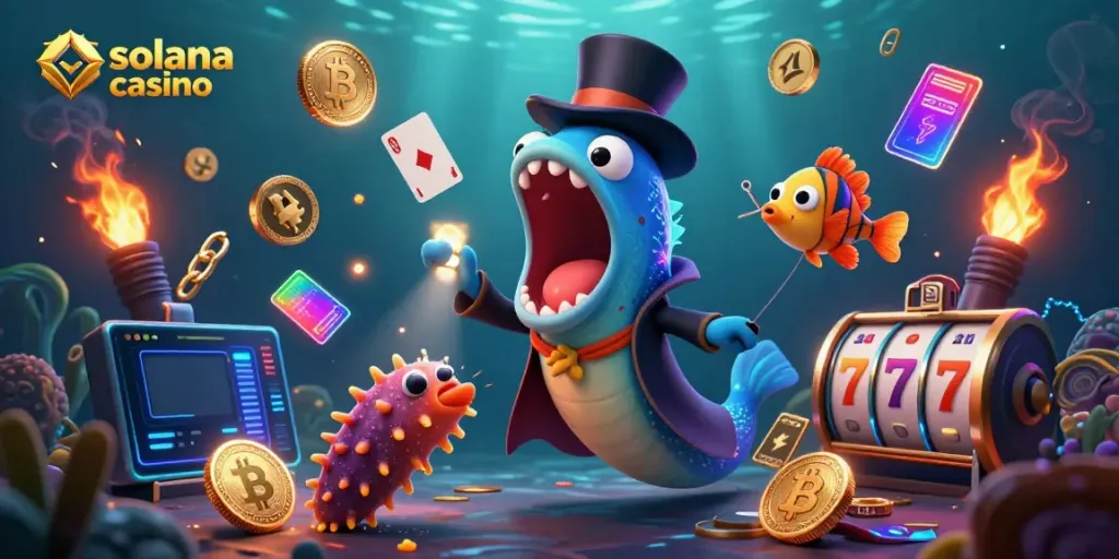 Experience thrilling gameplay at solana casino with a magical underwater scene featuring vibrant crypto elements.
