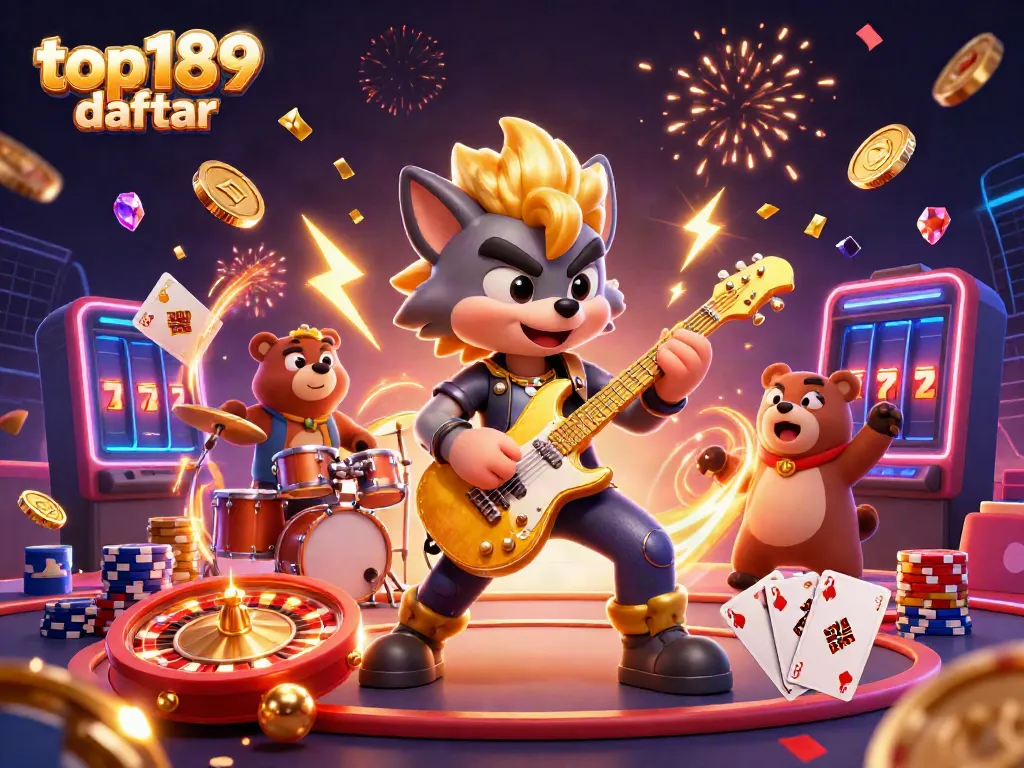 Experience the excitement of top189 daftar with a thrilling casino scene filled with vibrant characters and dynamic game elements.