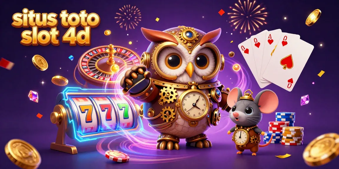 Experience the excitement of situs toto slot 4d with a vibrant illustration of a steampunk owl and casino elements.