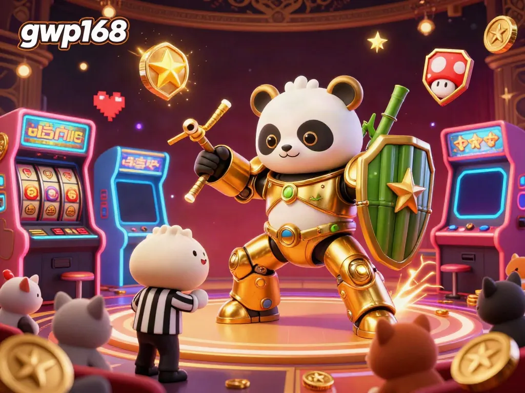 Menangkan pengalaman bermain slot gokil di gwp168 dengan panda emas beraksi sebagai pilot robot!