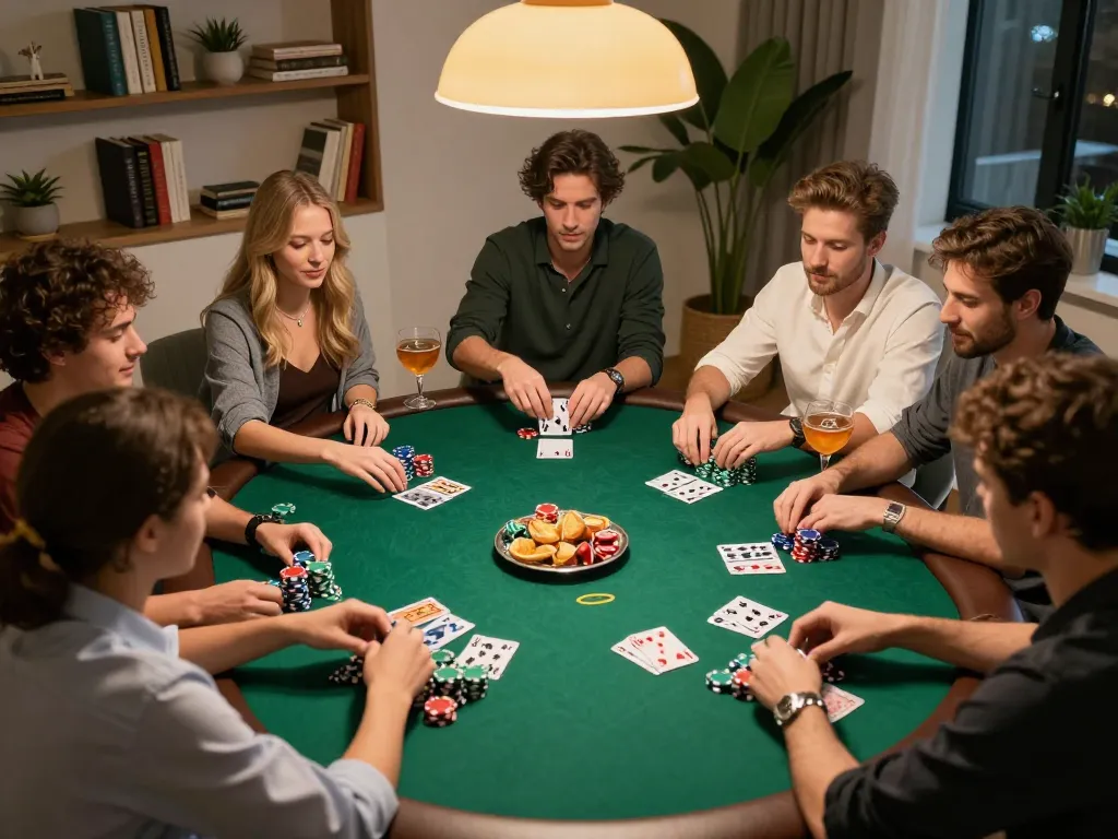 Participants enjoy a friendly game night while exploring South African Online Casinos in their living room.