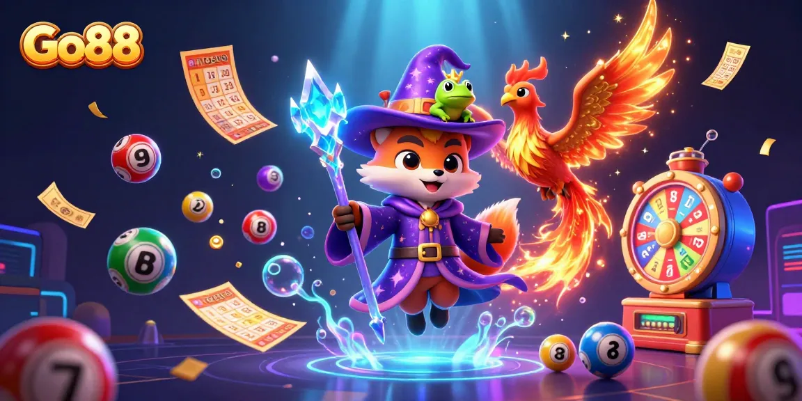 Engaging Go88 online gambling scene with wizard fox and vibrant casino elements.