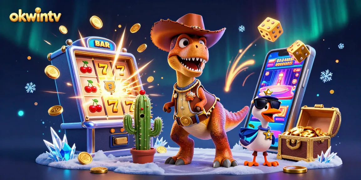 Experience thrilling gameplay with okwintv featuring a lively cowboy dinosaur and casino excitement.