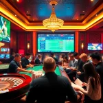 Engage in แทงบอลโลก betting action with vibrant casino atmosphere and live scores display.