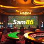 Sam86 players enjoying thrilling online gambling at luxurious casino tables.